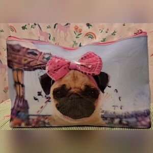 NWOT Catseye London Pug Dog Large Makeup Cosmetic Beauty Travel Purse Clutch Bag